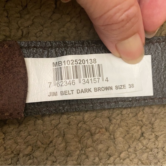FOSSIL Men Jim Dark Brown Genuine Leather Suede Silver Buckle Belt Size 38 - Picture 5 of 8